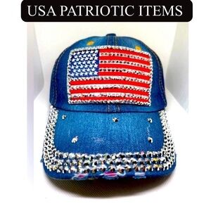 American Denim Baseball Hat w/Rhinestones, NWOT